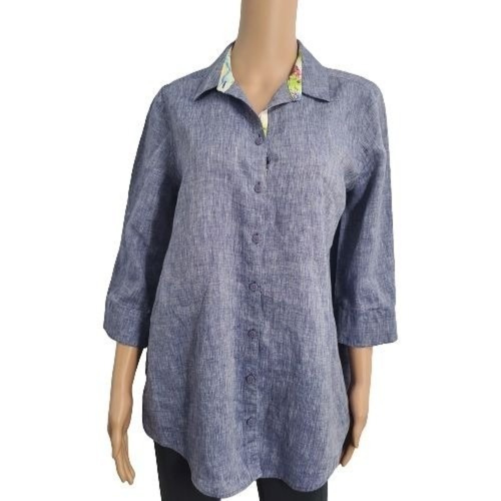 Chico's Women's No Iron Long Sleeve Linen Side-Button Shirt Size 0/US(4/6) - Picture 3 of 14
